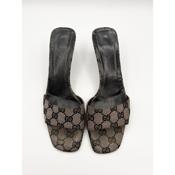 Gucci Shoes - Gucci Monogram Canvas Kitten Heels Grey/Black Vintage Mules Y2K Sz US 8.5